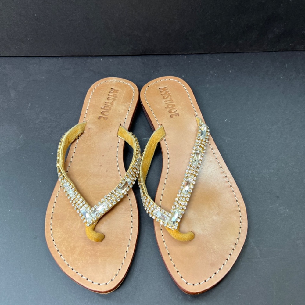 Fancy rhinestone and leather flip flops - Picture 3 of 5